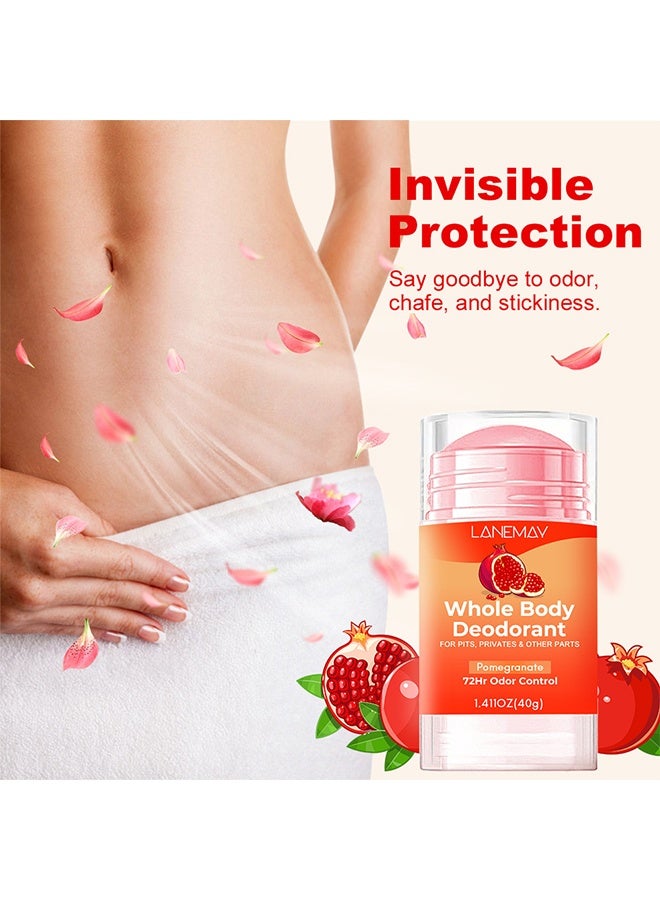 لينماي مزيل العرق لكامل الجسم - مزيل عرق للعناية بالجسم للتحكم في الرائحة بدون توقف كريم صلب غير مرئي للإبطين وأجزاء الجسم الأخرى خالي من الألومنيوم بدون بقايا بيضاء للتحكم في الرائحة مزيل عرق طويل الأمد للجسم رمان 40 جم - Image 3