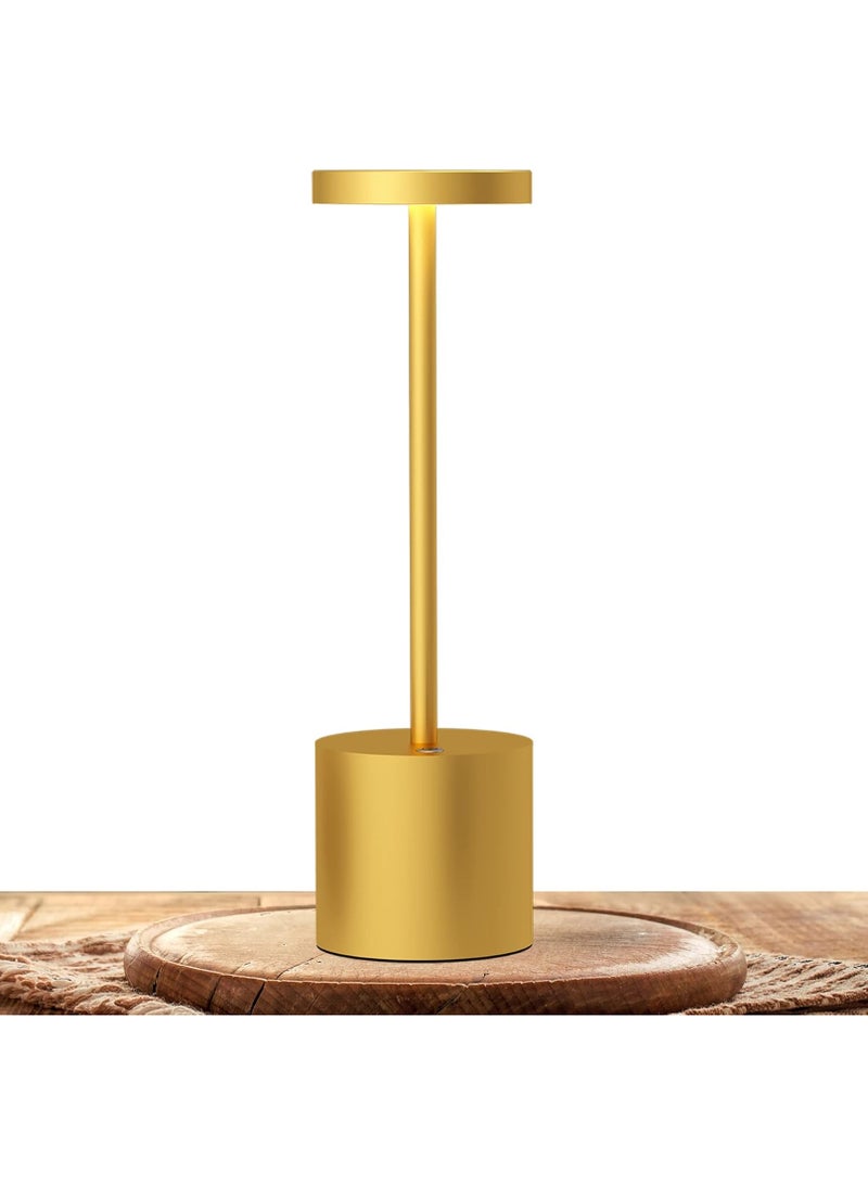 Tertial Wireless LED Table Lamp - Rechargeable Modern Metal Desk Light with 2 Brightness Levels - Indoor Outdoor Battery Operated Lamp for Bedroom Restaurant Café - 26x8x8 cm - Gold - Image 4