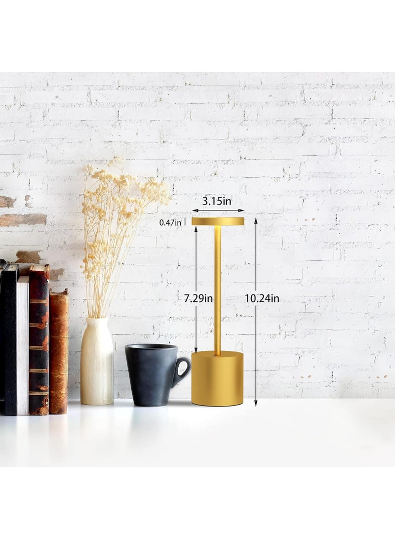 Tertial Wireless LED Table Lamp - Rechargeable Modern Metal Desk Light with 2 Brightness Levels - Indoor Outdoor Battery Operated Lamp for Bedroom Restaurant Café - 26x8x8 cm - Gold - Image 3