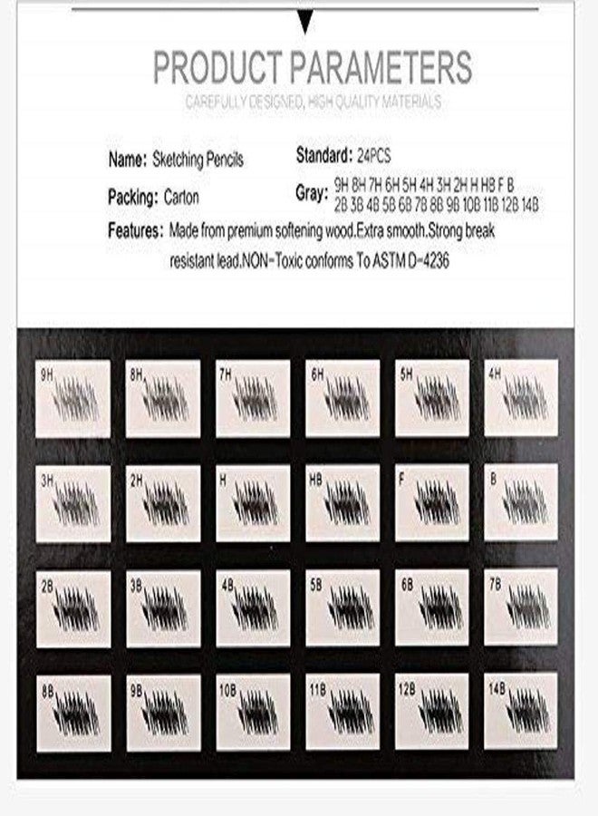 Craftacious Degree Pencils For Sketching Shading (24 Pencils- 9H, 8H, 7H, 6H, 5H, 4H 3H, 2H, H, Hb, F, B, 2B, 3B, 4B, 5B, 6B, 7B, 8B, 9B, 10B, 11B, 12B, 14B), Black - Image 2