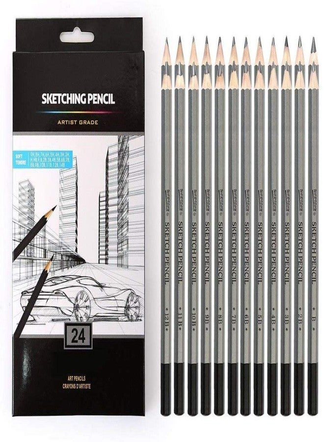 Craftacious Degree Pencils For Sketching Shading (24 Pencils- 9H, 8H, 7H, 6H, 5H, 4H 3H, 2H, H, Hb, F, B, 2B, 3B, 4B, 5B, 6B, 7B, 8B, 9B, 10B, 11B, 12B, 14B), Black - Image 1