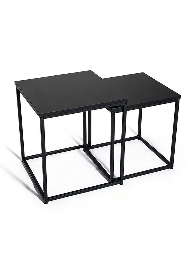 Migue home طقم من 2 طاولة قهوة مربعة متداخلة لغرفة المعيشة، طاولة جانبية، تجميع سهل، لون أسود - Image 2