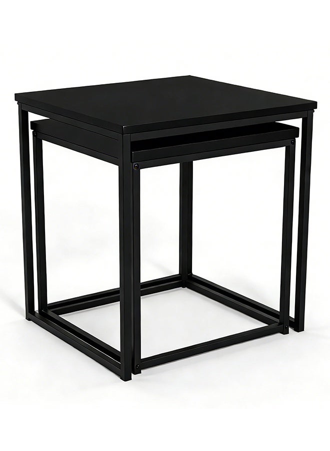 Migue home طقم من 2 طاولة قهوة مربعة متداخلة لغرفة المعيشة، طاولة جانبية، تجميع سهل، لون أسود - Image 4
