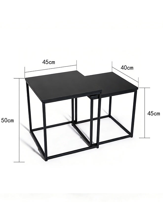 Migue home طقم من 2 طاولة قهوة مربعة متداخلة لغرفة المعيشة، طاولة جانبية، تجميع سهل، لون أسود - Image 3