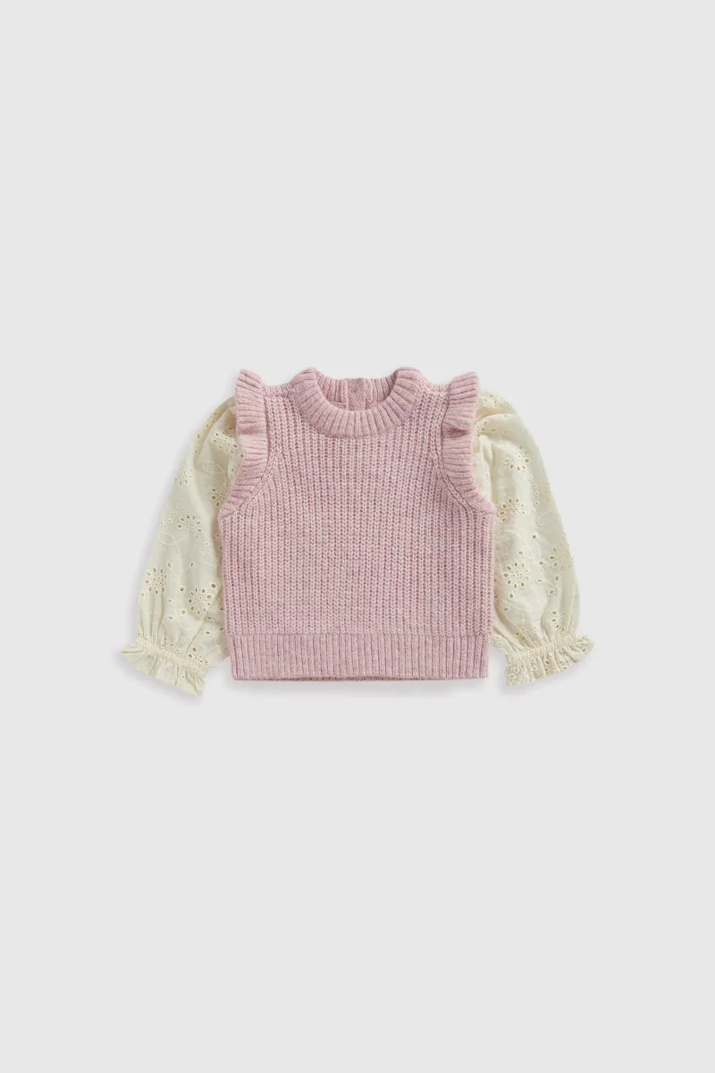 mothercare Pink Knitted and Woven Tank Top
