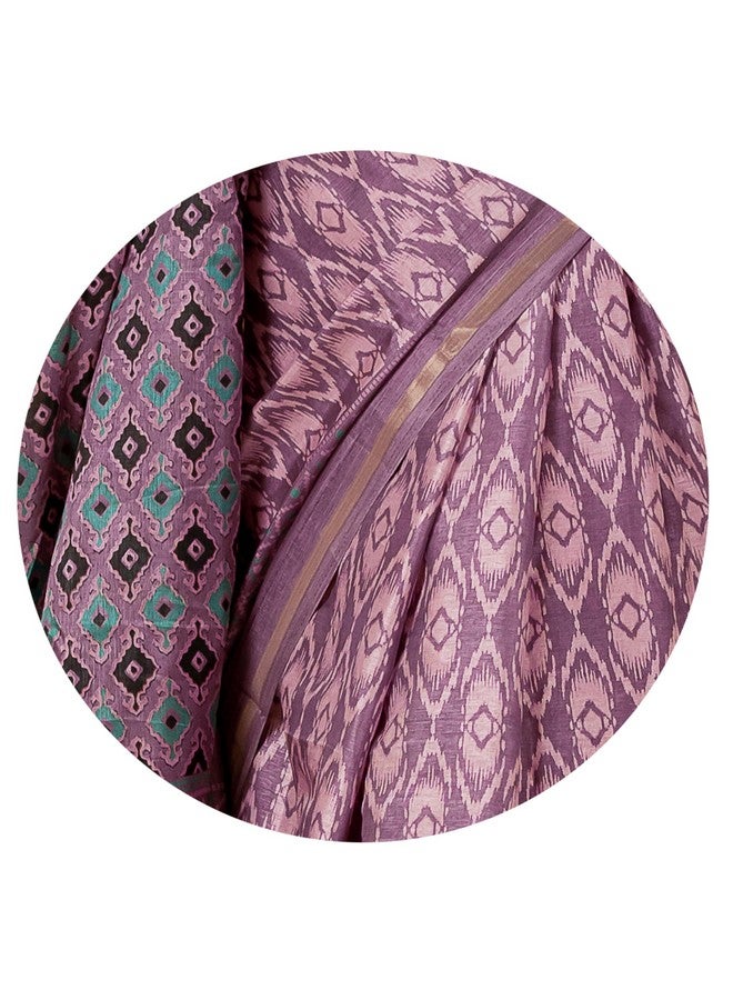 MIRCHI FASHION MIRCHI FASHION Women's Silk Blend Ikkat Printed Saree with Blouse Piece (42099-Dusty Lavender, Light Pink) - Image 5