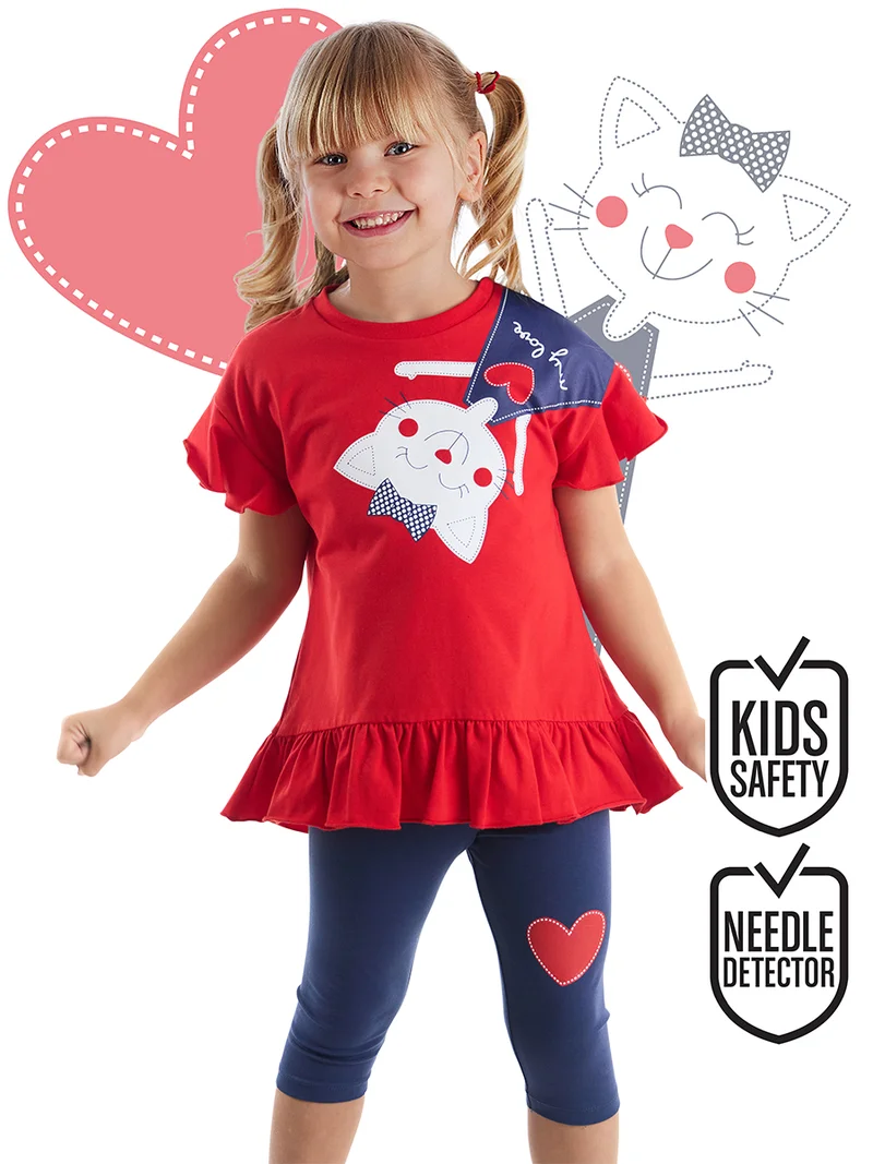 دينوكيدس طقم تي شيرت وبنطلون ليجنز للبنات على شكل قطة