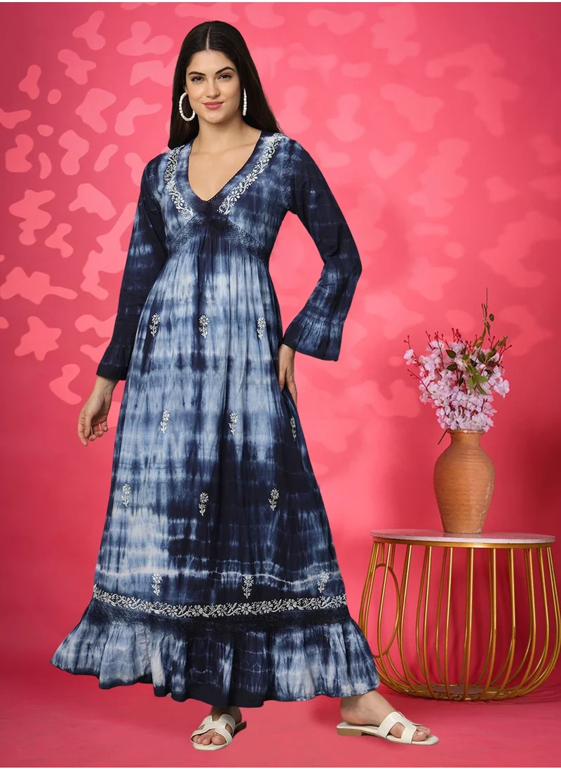 Alaya Women Chikankari Hand Embroidered Cotton Jalabiya in Tie-Dye shades-AL2160