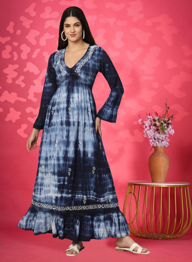 Alaya Women Chikankari Hand Embroidered Cotton Jalabiya in Tie-Dye shades-AL2160 - Image 1