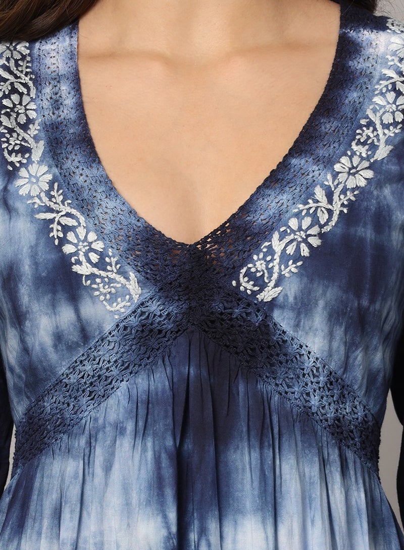 Alaya Women Chikankari Hand Embroidered Cotton Jalabiya in Tie-Dye shades-AL2160 - Image 2