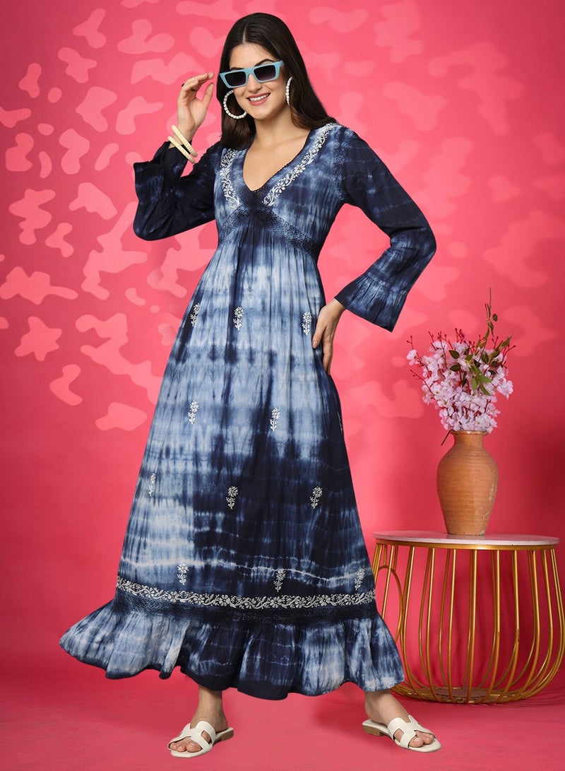 Alaya Women Chikankari Hand Embroidered Cotton Jalabiya in Tie-Dye shades-AL2160 - Image 3