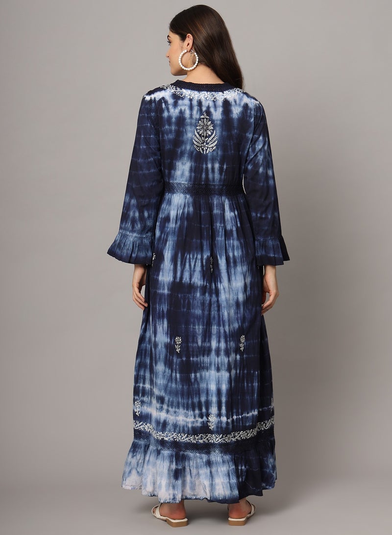 Alaya Women Chikankari Hand Embroidered Cotton Jalabiya in Tie-Dye shades-AL2160 - Image 4