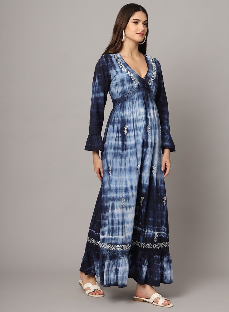 Alaya Women Chikankari Hand Embroidered Cotton Jalabiya in Tie-Dye shades-AL2160 - Image 5