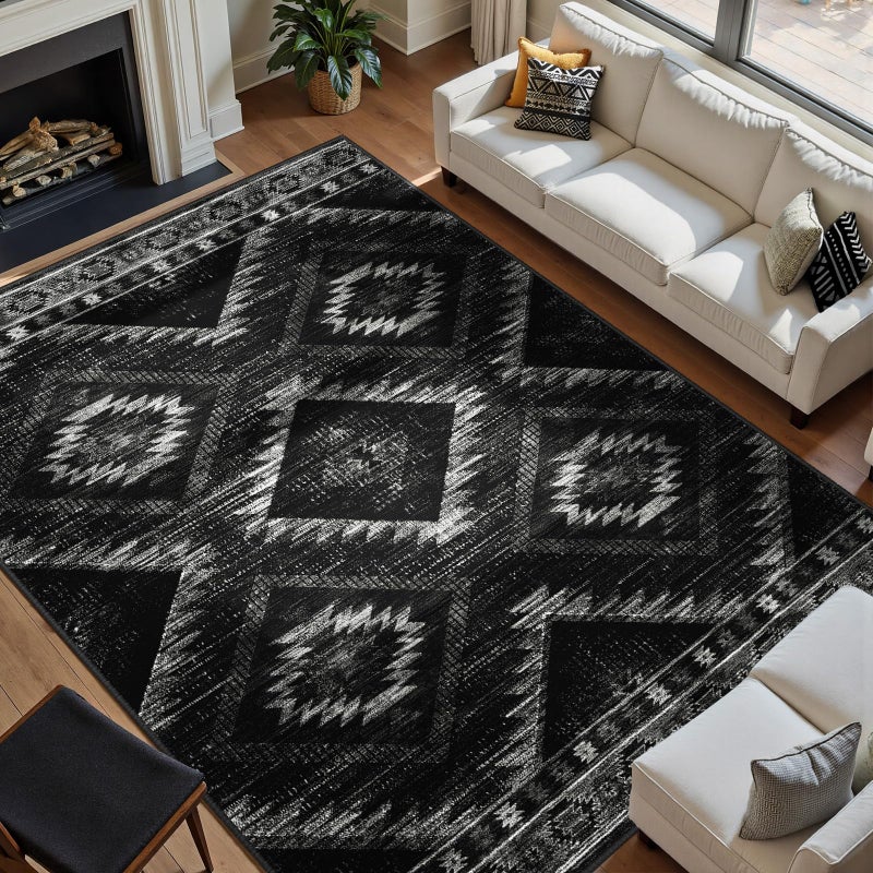 BESTSWEETIE Area Rug 8x10 Rug Machine Washable Non-Slip Low Pile Print Pattern Western Rug for Living Room Bedroom Entryway Tribal Series -Black - Image 2