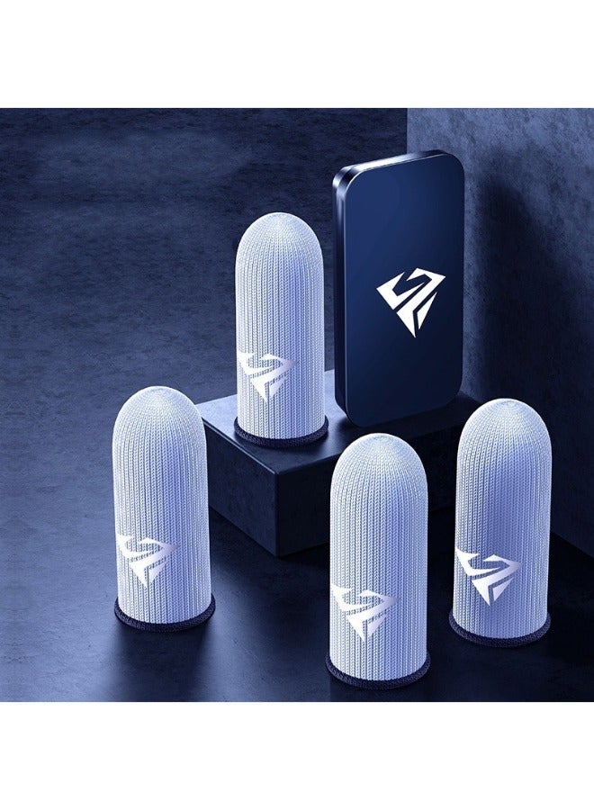 FlyDigi 4 Pcs Cloth Mobile Gaming Finger Gloves Extremely Thin Material  Zero-Contact Silver Fiber Breathable Touch Screen Gaming Finger Gloves with Storage Box  White - Image 1