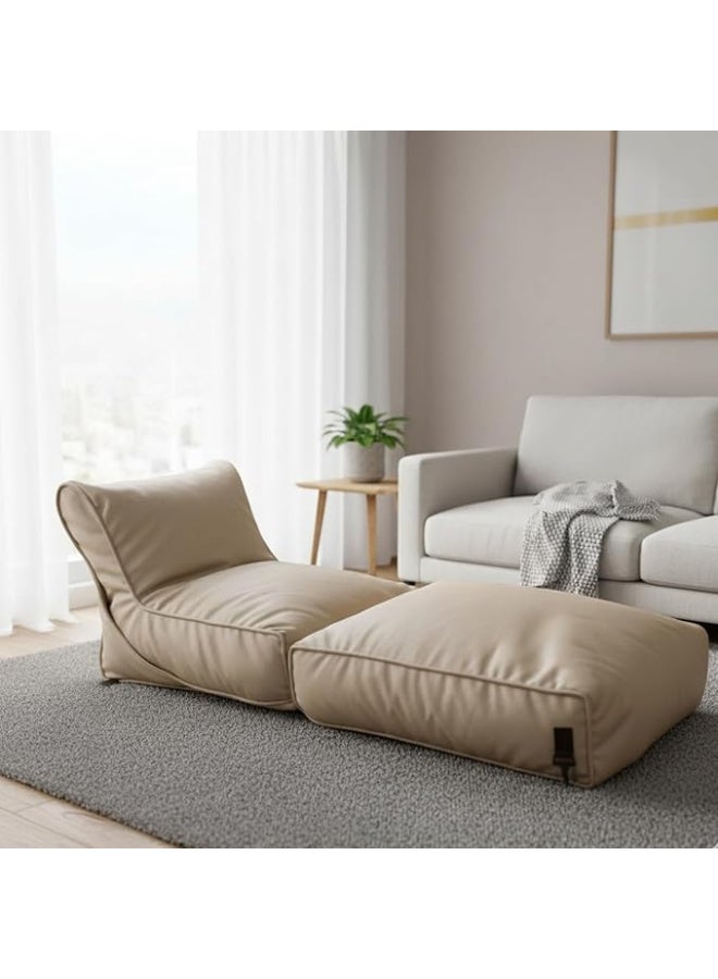 Harmony Home كرسي سرير بيجامة جلد هارموني هوم القابل للتحويل | أريكة قابلة للتحويل مع حشوة | كرسي مريح للاسترخاء للمنزل، والنزل، والفنادق، والمستشفيات (بيج) - Image 1