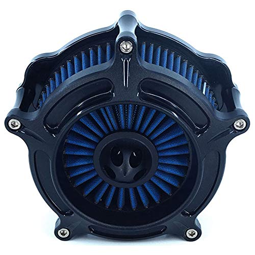 AGECO Motorcycle Turbine Air Cleaner Intake Filter Cnc Cut Kit Black for Harley Sportster XL 883 XL 1200 2007-2018 Fitment A (Blue) - Image 1