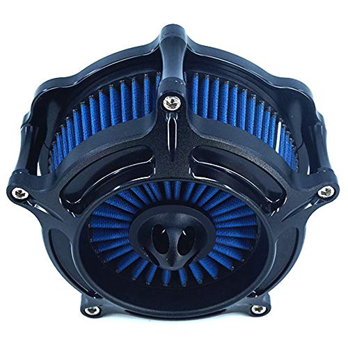 AGECO Motorcycle Turbine Air Cleaner Intake Filter Cnc Cut Kit Black for Harley Sportster XL 883 XL 1200 2007-2018 Fitment A (Blue) - Image 3