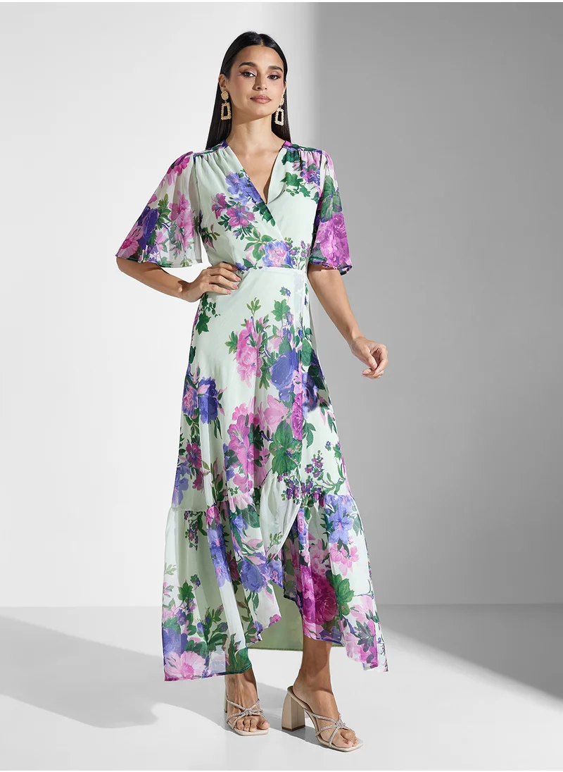 هوب اند ايفي Flutter Sleeve Wrap Dress With Tie Waist