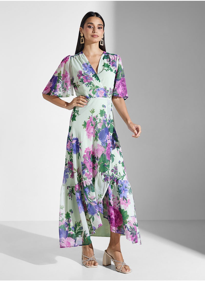 Hope & Ivy - Flutter Sleeve Wrap Dress With Tie Waist - Image 1