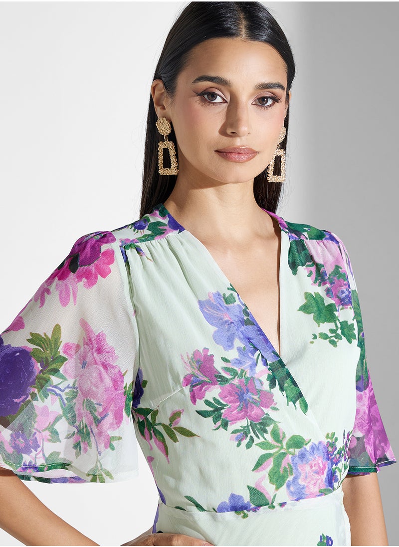 Hope & Ivy - Flutter Sleeve Wrap Dress With Tie Waist - Image 1