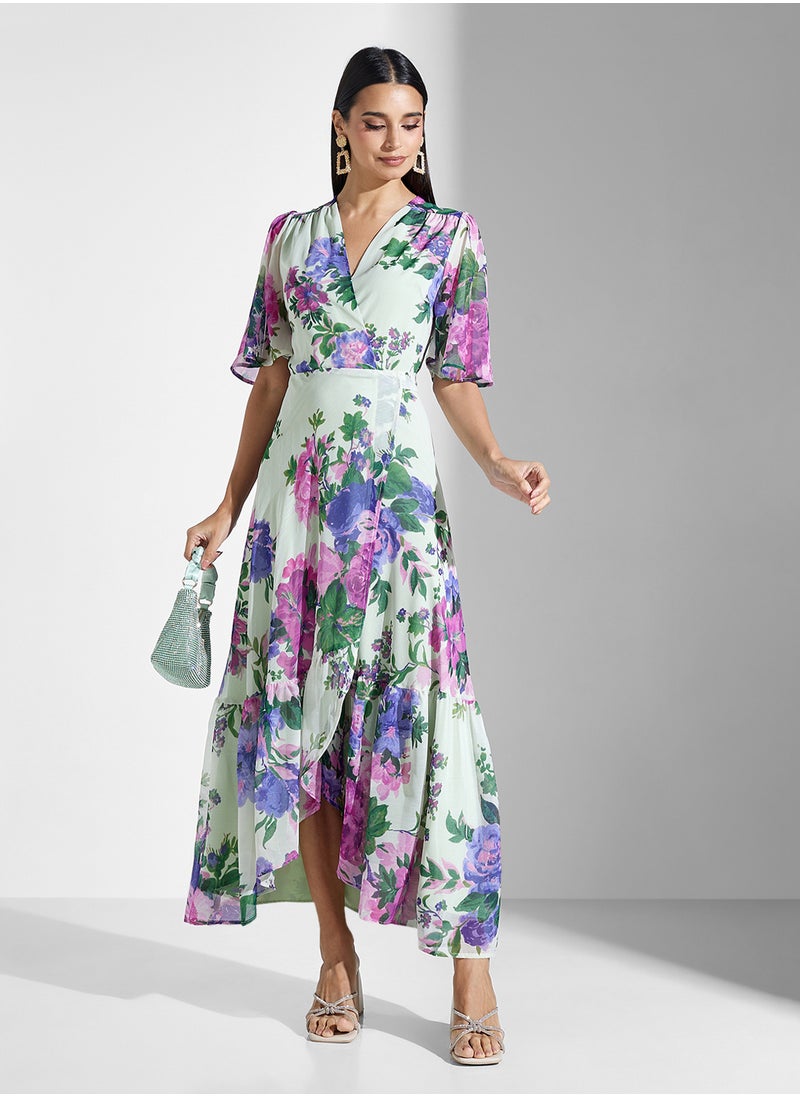 Hope & Ivy - Flutter Sleeve Wrap Dress With Tie Waist - Image 1