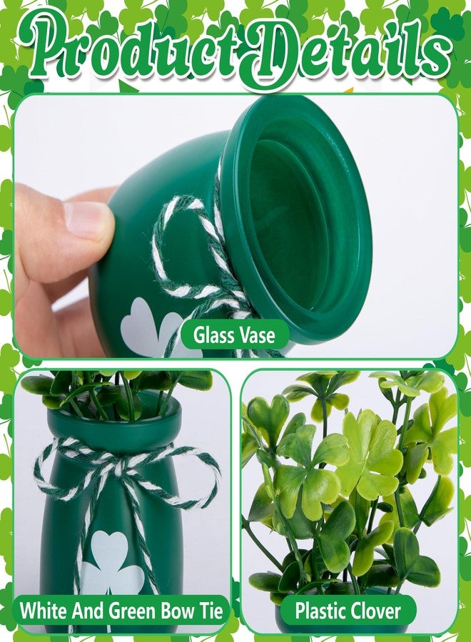 Iceyyyy 6 Pcs St.Patrick's Day Mini Shamrock Jars, Saint Patricks Day Mini Shamrock Vase with Fake Clover, St Patricks Day Centerpieces for Irish Holiday Home Party Supplies - Image 3