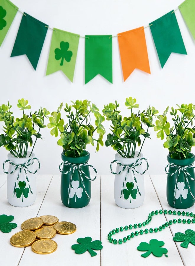 Iceyyyy 6 Pcs St.Patrick's Day Mini Shamrock Jars, Saint Patricks Day Mini Shamrock Vase with Fake Clover, St Patricks Day Centerpieces for Irish Holiday Home Party Supplies - Image 4