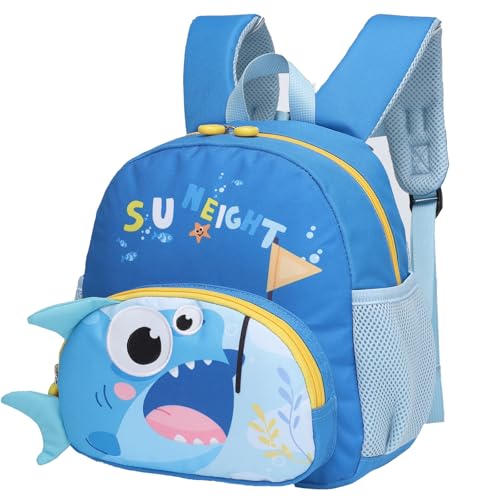 SUN EIGHT Toddler Backpack for Boys 2-4 Small Cute Dinosaur Backpack with Kids Leash,3D Cartoon Preschool Kindergarten Bookbag for Pre-k (Shark) - Image 1