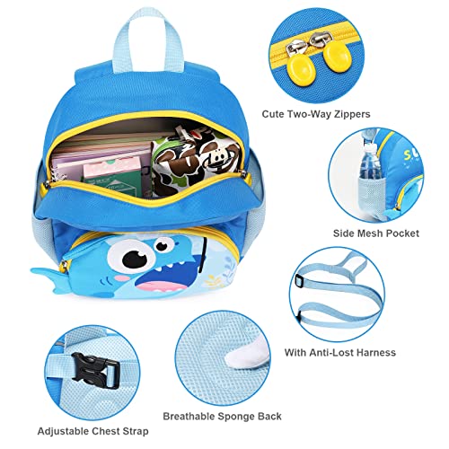 SUN EIGHT Toddler Backpack for Boys 2-4 Small Cute Dinosaur Backpack with Kids Leash,3D Cartoon Preschool Kindergarten Bookbag for Pre-k (Shark) - Image 5