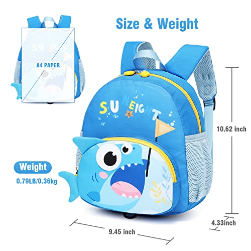 SUN EIGHT Toddler Backpack for Boys 2-4 Small Cute Dinosaur Backpack with Kids Leash,3D Cartoon Preschool Kindergarten Bookbag for Pre-k (Shark) - Image 3