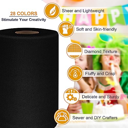 Ableme Deco Black Tulle Fabric Roll 6 Inch by 100 Yards (300 ft) Tulle Ribbon Sheer Mesh Netting for DIY Tutu Skirt Gift Wrapping Wedding Baby Shower Birthday Halloween Party Decorations Crafts, 34 Colors (Black) - Image 3