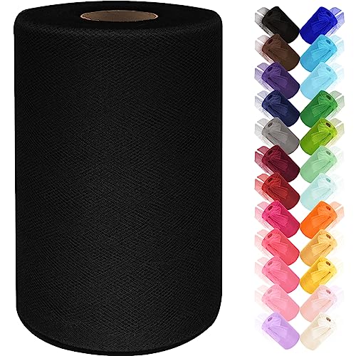 Ableme Deco Black Tulle Fabric Roll 6 Inch by 100 Yards (300 ft) Tulle Ribbon Sheer Mesh Netting for DIY Tutu Skirt Gift Wrapping Wedding Baby Shower Birthday Halloween Party Decorations Crafts, 34 Colors (Black) - Image 1