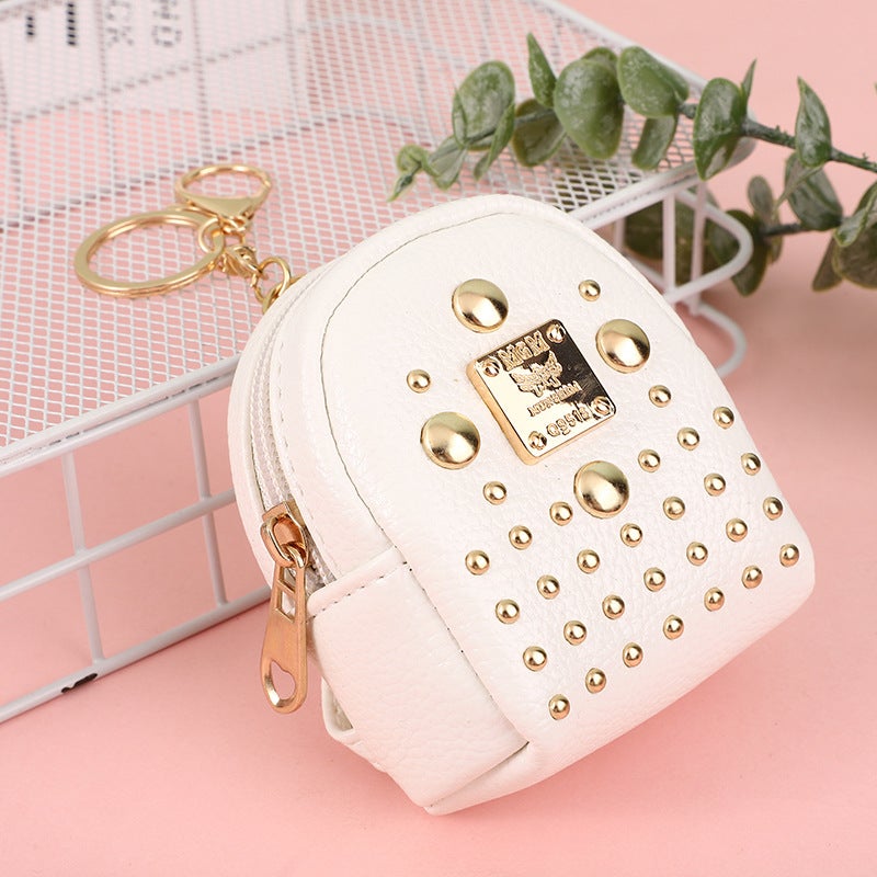2024 Trendy Mini Backpack Coin Purse Keychain Rivet beige