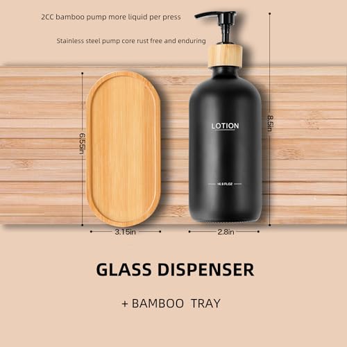 BONLONG Black Soap Dispenser Bathroom Set, Bamboo Pumps & Tray, Hand Soap, and Lotion Dispenser Set Suitable for Bathroom Counter Decor. (Black) - Image 3