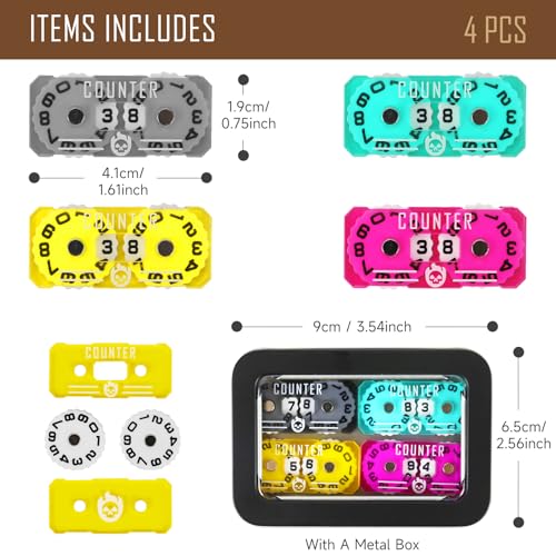 FIGURESLAB 4Pcs MTG Life Counter Twin Digits with Metal Box Tracker Life Counter for Board Games Compatible with Magic The gatering Accessories RPG DD CCG TCG Tabletop Board Games - Image 5