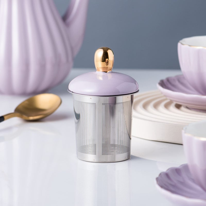 Jusalpha Serve for 6- Fine China Pink Coffee Cup/Teacup Set, 8 OZ Cups& Saucer, with Teapot-Sugar Bowl-Cream Pitcher Teaspoons and tea strainer for Tea/Coffee (Lavender, Serve of 6) - Image 4