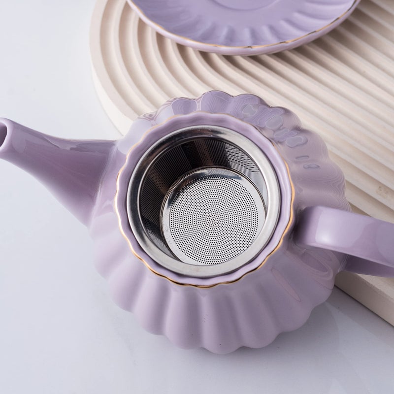 Jusalpha Serve for 6- Fine China Pink Coffee Cup/Teacup Set, 8 OZ Cups& Saucer, with Teapot-Sugar Bowl-Cream Pitcher Teaspoons and tea strainer for Tea/Coffee (Lavender, Serve of 6) - Image 3