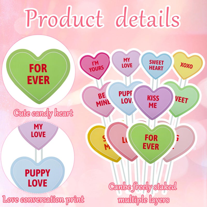 Iceyyyy 12Pcs Valentine's Day Conversation Planter Stakes, Mix Size Candy Heart Planter Stakes, Decorative Valentines Garden Planter Stake Sign for Home Anniversary Party Outdoor Lawn Decor - Image 3