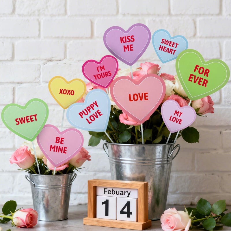 Iceyyyy 12Pcs Valentine's Day Conversation Planter Stakes, Mix Size Candy Heart Planter Stakes, Decorative Valentines Garden Planter Stake Sign for Home Anniversary Party Outdoor Lawn Decor - Image 5