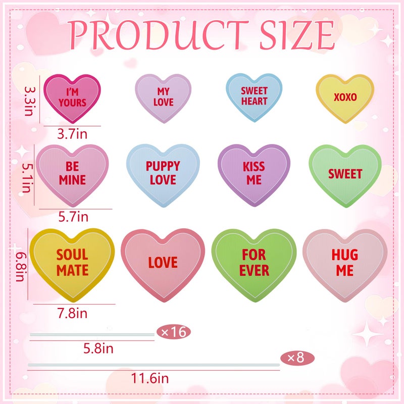 Iceyyyy 12Pcs Valentine's Day Conversation Planter Stakes, Mix Size Candy Heart Planter Stakes, Decorative Valentines Garden Planter Stake Sign for Home Anniversary Party Outdoor Lawn Decor - Image 2