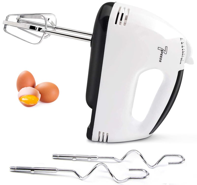Showvigor Electric Hand mixer - 7 Adjustable Speed 180W Handheld Mixer Electric Whisk with 5 Stainless Steel Accessories, Turbo Boost/Self-Control Speed + Eject Button Food Beater for Cakes Eggs, Off-white - Image 1