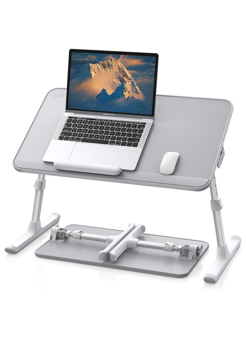 SAIJI - Saiji Leather Laptop Bed Table, Adjustable Laptop Stand, Portable Laptop Desk with Foldable Legs and Removable Bumper, Notebook Desk, Reading Table, Breakfast Table for Sofa (Medium, Grey) - Image 1