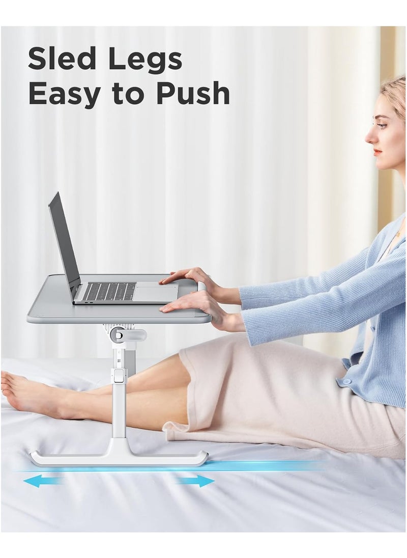 SAIJI - Saiji Leather Laptop Bed Table, Adjustable Laptop Stand, Portable Laptop Desk with Foldable Legs and Removable Bumper, Notebook Desk, Reading Table, Breakfast Table for Sofa (Medium, Grey) - Image 1