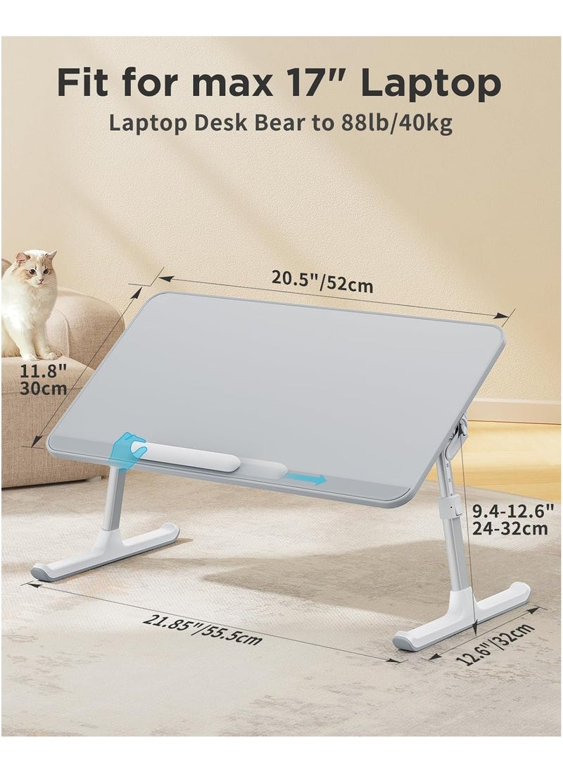 SAIJI - Saiji Leather Laptop Bed Table, Adjustable Laptop Stand, Portable Laptop Desk with Foldable Legs and Removable Bumper, Notebook Desk, Reading Table, Breakfast Table for Sofa (Medium, Grey) - Image 1