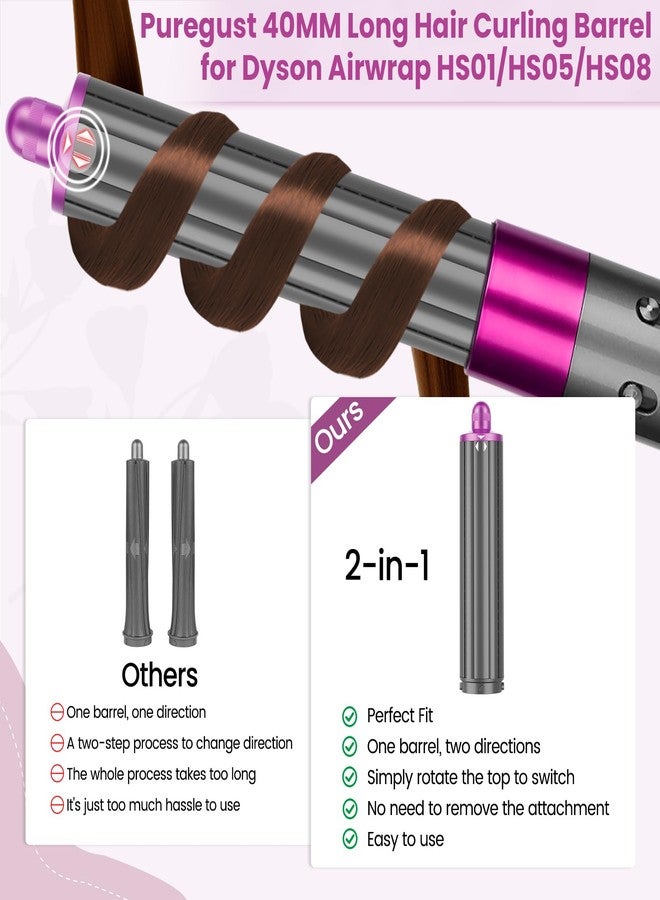 PUREGUST 1.6IN Long Hair Barrels Attachment Compatible with Dyson Airwrap HS01 HS05 HS08 Accessories, Automatic Curling Iron Curlers for Lazy Loose Inward Curls Voluminous Outward Waves - Image 4