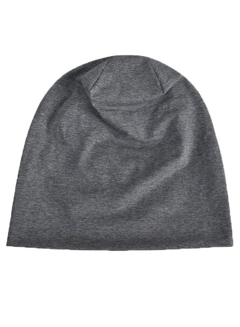 Infinity Scarf Headwear Cap Solid Color Thickened Plush Beanie Hat Dark Grey  - Image 1
