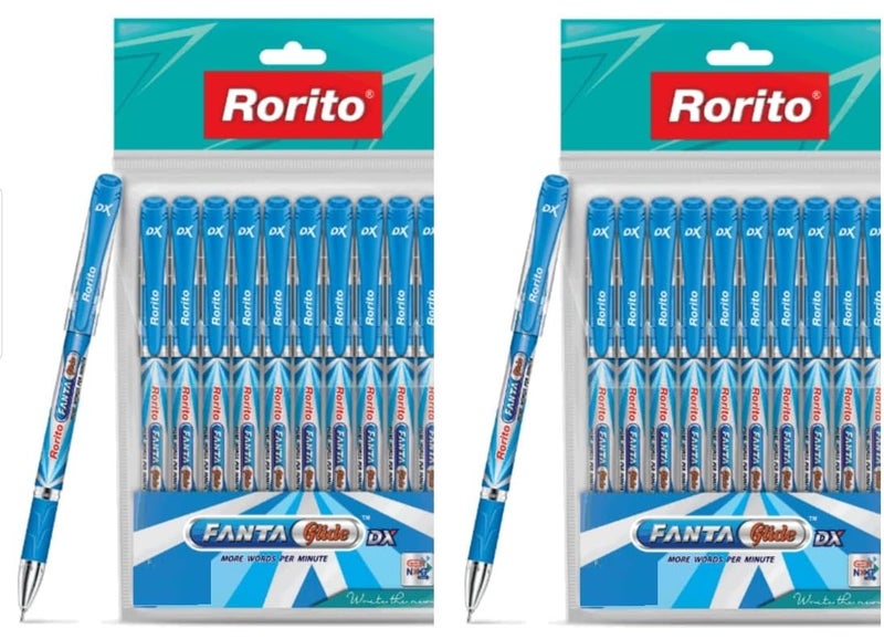 FIRST CLICK Rorito's New Fantaglide DX Blue Ball Pens, Pack of 20, Blue Fanta Glide Soft Grip, stylish Body Design for Comfortable Writing - Image 1
