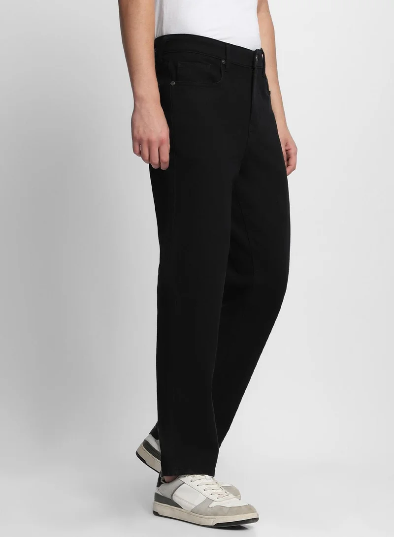 Dennis Lingo Straight Fit Black Men's Cotton Poly Stretch Jeans with Button & Zip Closure