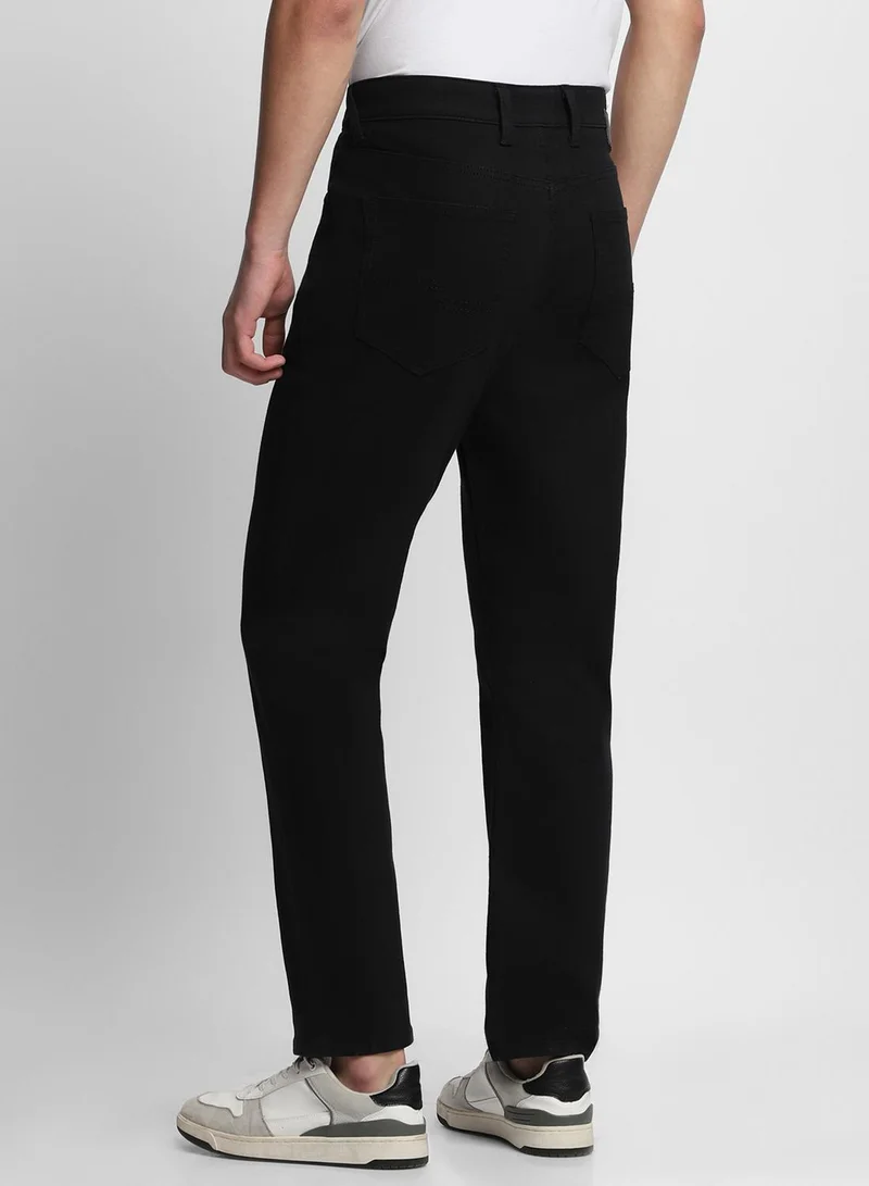 Dennis Lingo Straight Fit Black Men's Cotton Poly Stretch Jeans with Button & Zip Closure